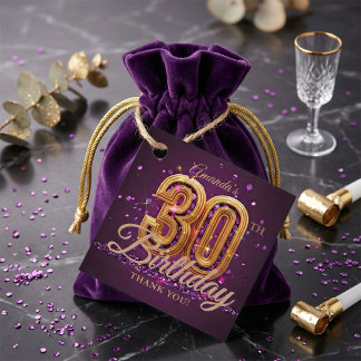 Glam Dark Purple Gold 30th Birthday Thank You Favour Tags