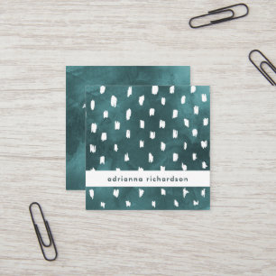Glam Dark Teal Watercolor with Trendy Dots Square Business Card
