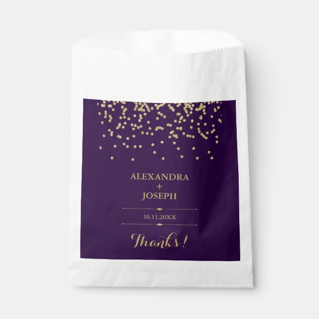 Glam Deep Purple and Gold Confetti Wedding Favour Bags (Front)