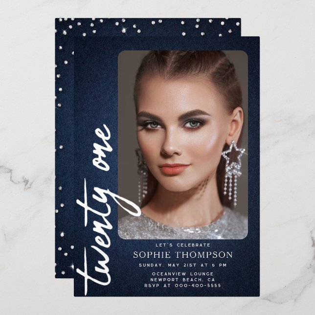 Glam Denim Diamonds Blue Jeans 21st Birthday Photo (Front/Back)