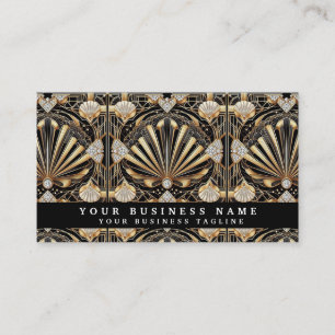 Glam Diamond Black & Gold Art Deco Business Cards