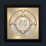 Glam Diamond & Gold Frame 50th Wedding Anniversary Gift Box<br><div class="desc">Glam sparkling white diamond set in gold swirly frame,  50th wedding anniversary commemorative wall clock.
Customisable text in changeable gold font colour.
Images of diamonds and gold was created with text to image generator.</div>