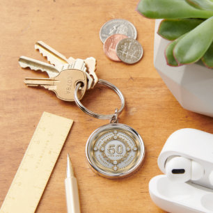 Glam Diamond & Gold Frame 50th Wedding Anniversary Key Ring