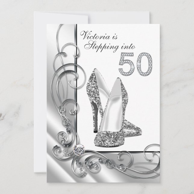 Glam Diamond Stepping Into 50 Birthday Party Invitation (Front)