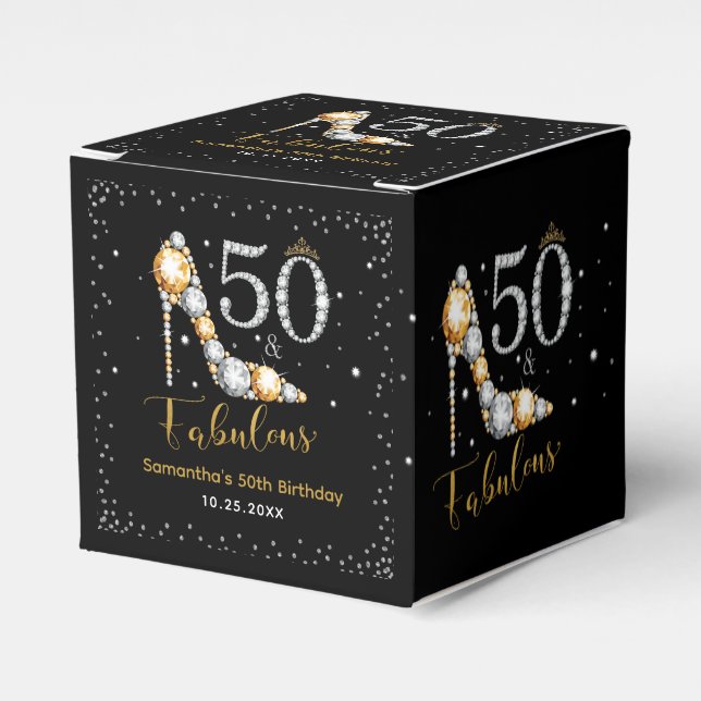 Glam Diamonds Fifty and Fabulous 50th Birthday Favour Box (Front Side)