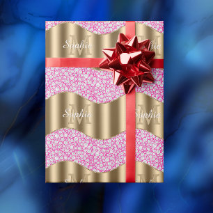 Glam Diamonds Fuchsia, Gold Monogram, Script Name Wrapping Paper