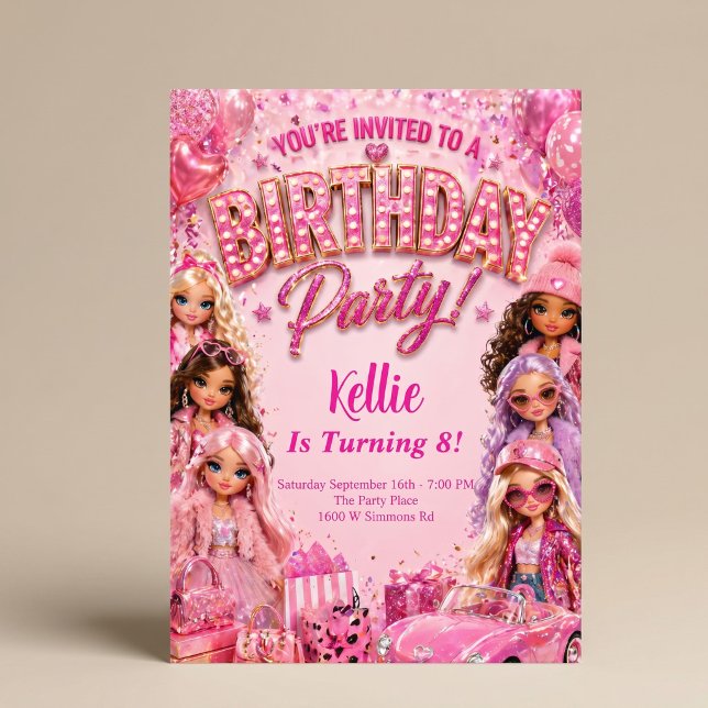Glam Doll Party Theme Birthday Party Invitation (Creator Uploaded)