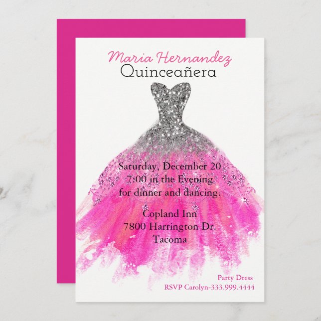 Glam Dress Quinceañera Invitation (Front/Back)
