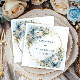 Glam Dusty Blue White Peony Wedding Napkins