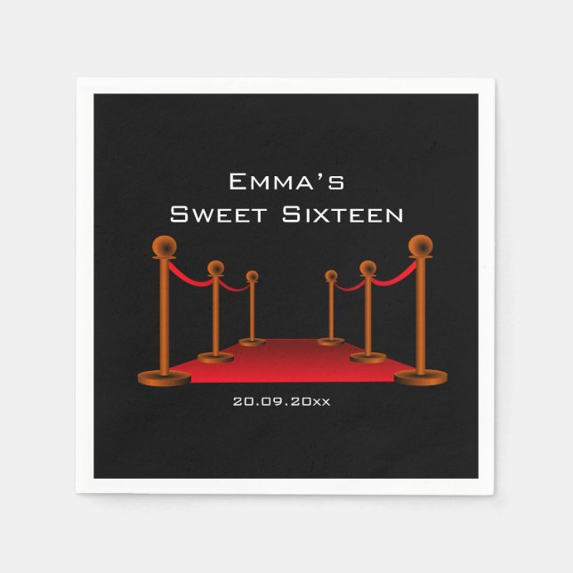 Glam Elegant Black & Red Carpet Sweet 16 Party  Napkin (Front)