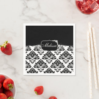 Glam Elegant Black White Damask Diamonds Bath Mat Napkin