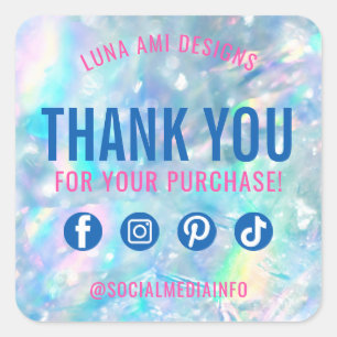 Glam Elegant Colourful Rainbow Crystal Thank You Square Sticker