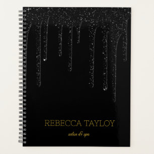 Glam Elegant Dripping Black & Gold Drip Glitter  Planner