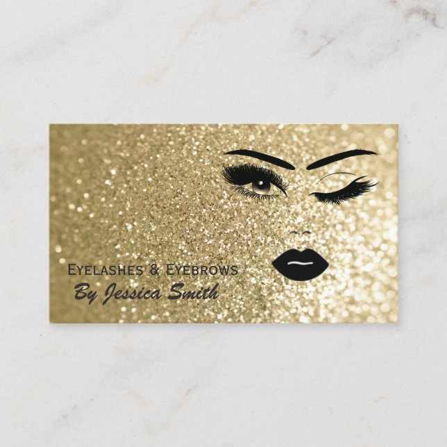 Glam elegant gold glittery  girl face business card (Front)