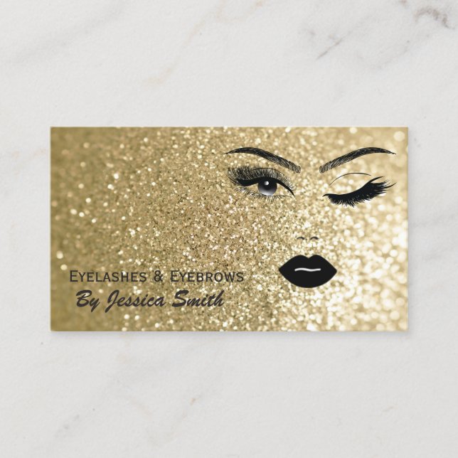 Glam elegant gold glittery  girl face business card (Front)
