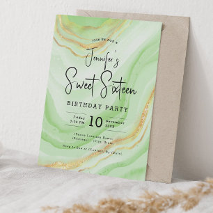 Glam Emerald Green Marble Glitter Sweet 16 Party Invitation