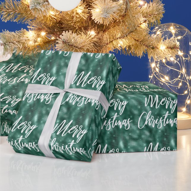 Glam Emerald Green Merry Christmas Calligraphy Wrapping Paper (Holidays)