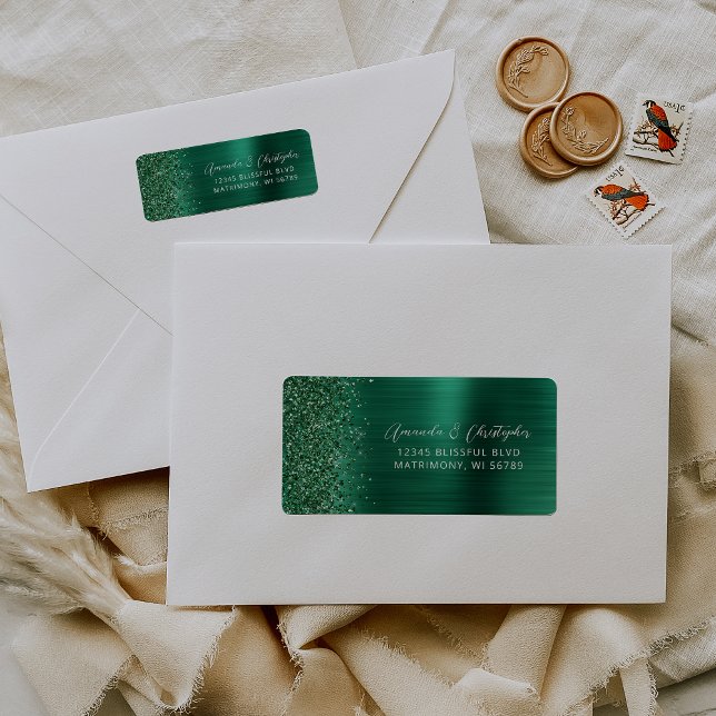 Glam Emerald Green Metallic Wedding Return Address (Creator Uploaded)