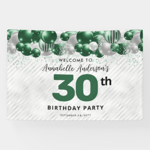 Glam Emerald Green Silver Balloon Glitter Welcome Banner