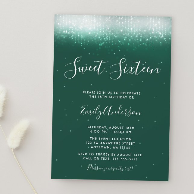 Glam Emerald Green Sweet 16 Invitation (Creator Uploaded)