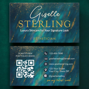 Glam Esthetician Opal Stone QR Code Business Card