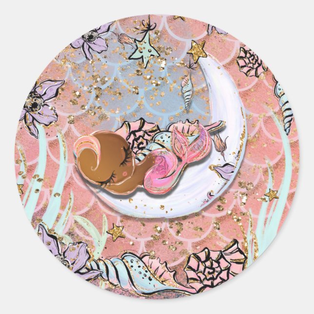 Glam Ethnic Mermaid Baby Shower Birthday Party Classic Round Sticker (Front)