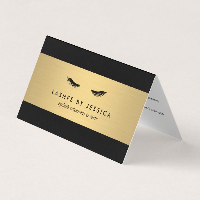 Glam Eyelashes Black and Gold Aftercare Business Card (Front)