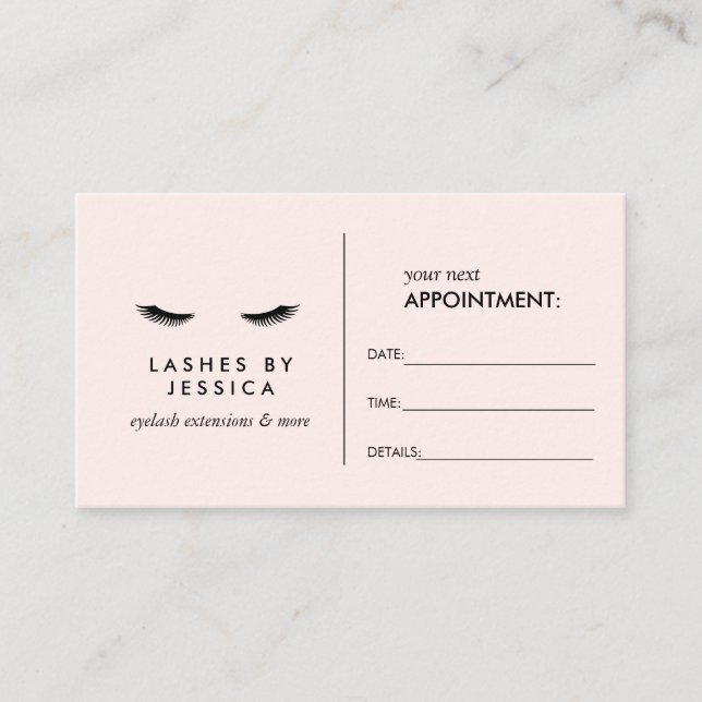 Glam Eyelashes Black and Pink Appointment Card (Front)
