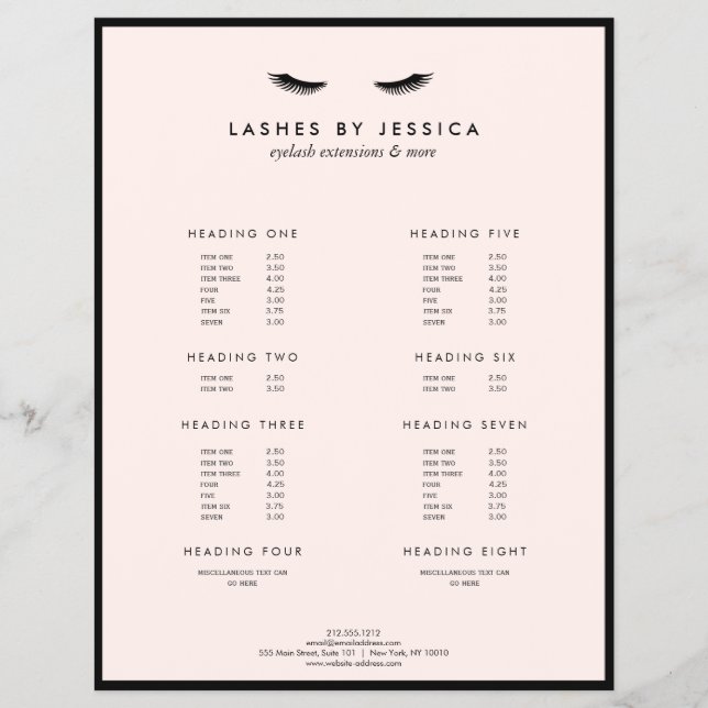 Glam Eyelashes Classic Black and Pink Flyer (Front)