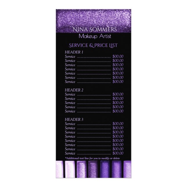Glam Eyeshadow Price List Service Menu Rack Card (Front)