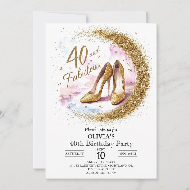 Glam Fabulous Digital Gold 40th Birthday Invitation (Front)
