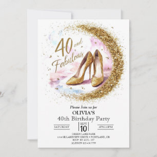 Glam Fabulous Digital Gold 40th Birthday Invitation