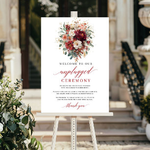 Glam Fall Burgundy Floral Unplugged Ceremony Sign