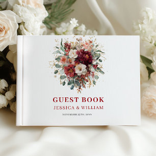 Glam Fall Burgundy Floral Wedding Guest Book