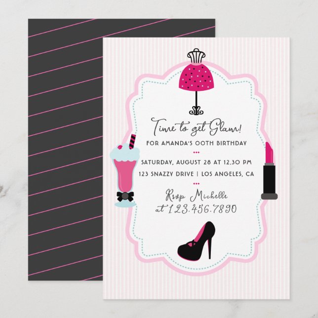 Glam Fashion Diva Birthday Party Invitation (Front/Back)