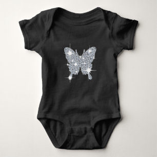 Glam faux diamond sparkle butterfly on black baby bodysuit