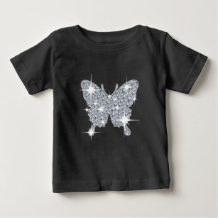 Glam faux diamond sparkle butterfly on black  baby T-Shirt