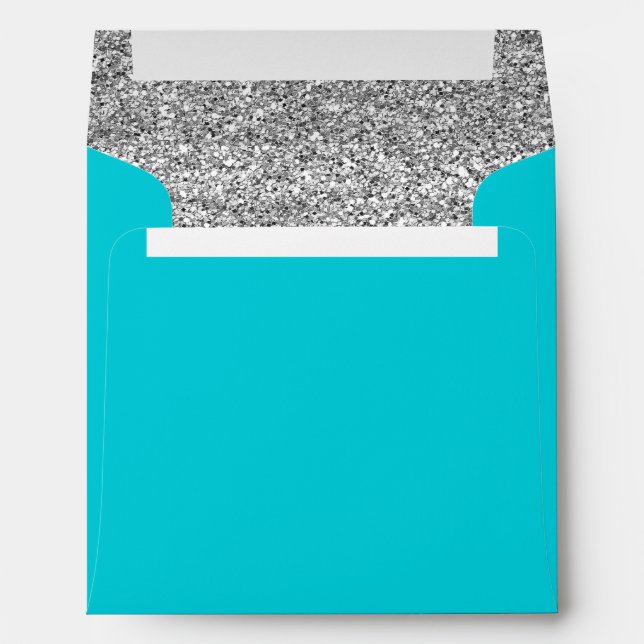 Glam Faux Glitter Silver Teal Blue Envelope (Back (Bottom))
