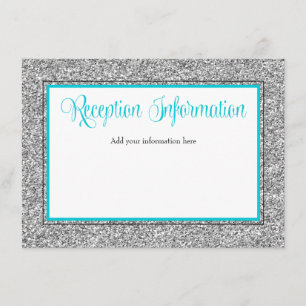 Glam Faux Glitter Silver Teal Reception Enclosure Card