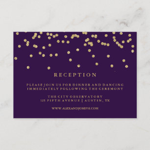 Glam Faux Gold Confetti and Deep Purple Reception Invitation