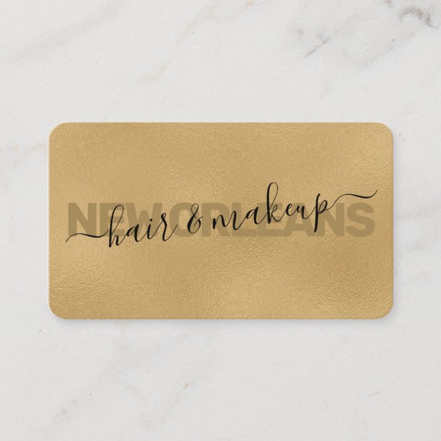 Glam Faux Gold Foil Calligraphy Hair Stylist Business Card (Front)