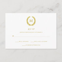 Glam Faux Gold Foil Laurel Wreath Monogram RSVP