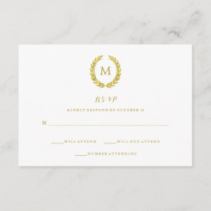 Glam Faux Gold Foil Laurel Wreath Monogram RSVP Card