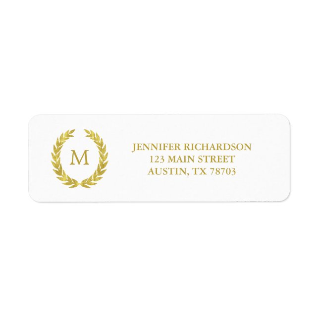 Glam Faux Gold Foil Laurel Wreath Monogram Wedding (Front)