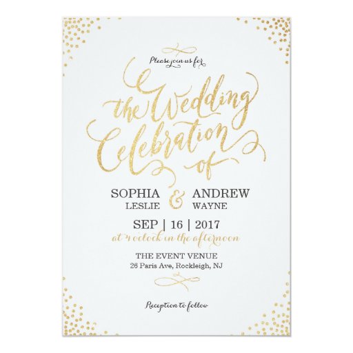 Image of Glam faux gold glitter calligraphy vintage wedding Invitation