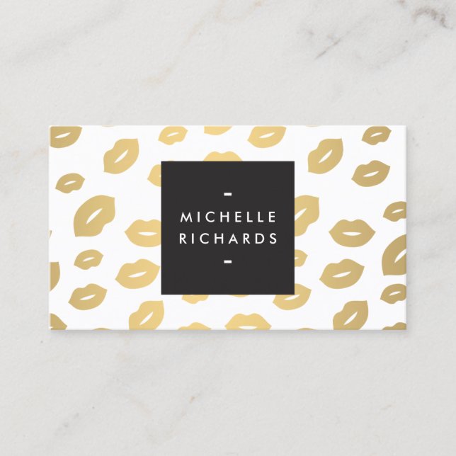 Glam Faux Gold Lip Print White Business Card (Front)