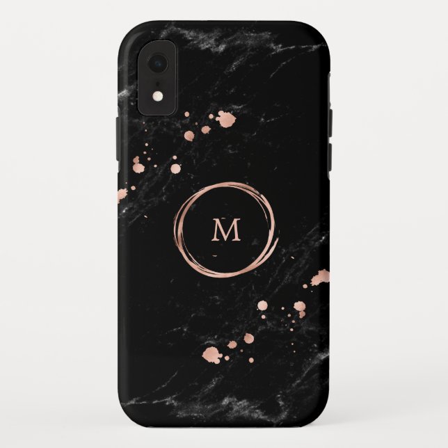 Glam Faux Gold Look on Black Marble | Monogram Case-Mate iPhone Case (Back)
