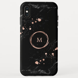 Glam Faux Gold Look on Black Marble Monogram iPhone XS Max Case