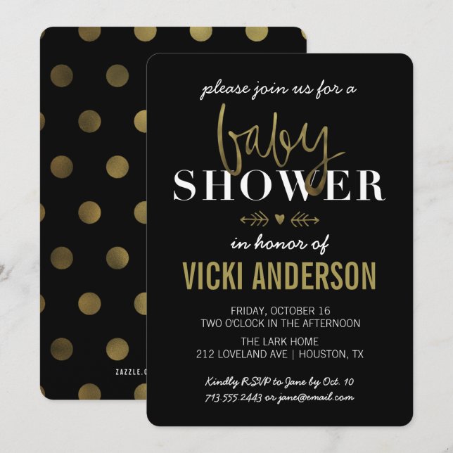 Glam Faux Gold Modern Baby Shower Invitations (Front/Back)