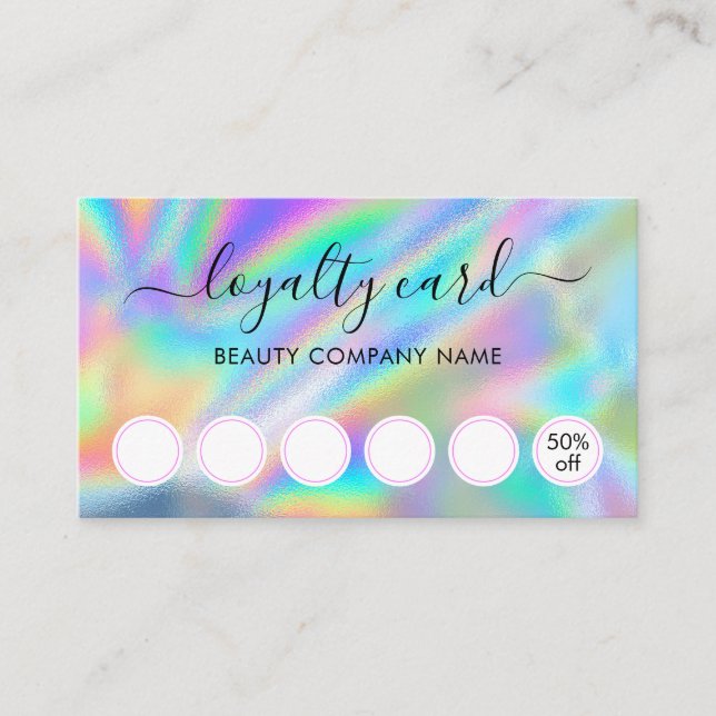 Glam Faux Holographic Beauty Salon Loyalty Card (Front)